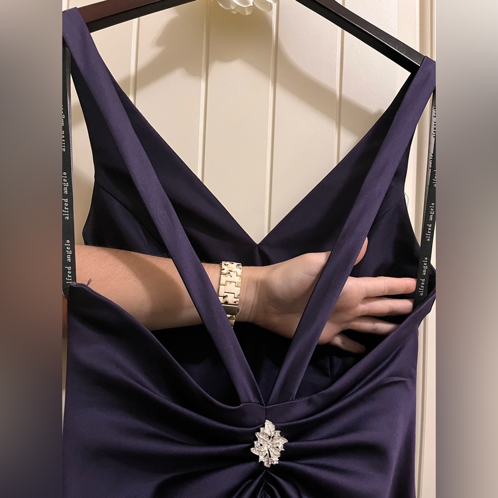 Art Deco Satin Open Back Deep Purple Formal Prom Wedding Bridesmaid - Picture 9 of 13